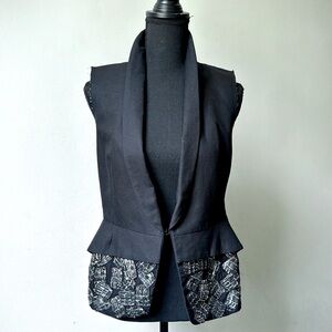 Dries Van Noten Runway Designer Heavy Linen Fitted Peplum Black Beaded Vest